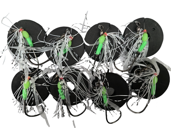 MASTERPRO 8pcs Sliding Skirt Fishing Rigs – White Skirt with 4/0 Inline Circle Hook & 40lb Leader - Bait Tackle Direct