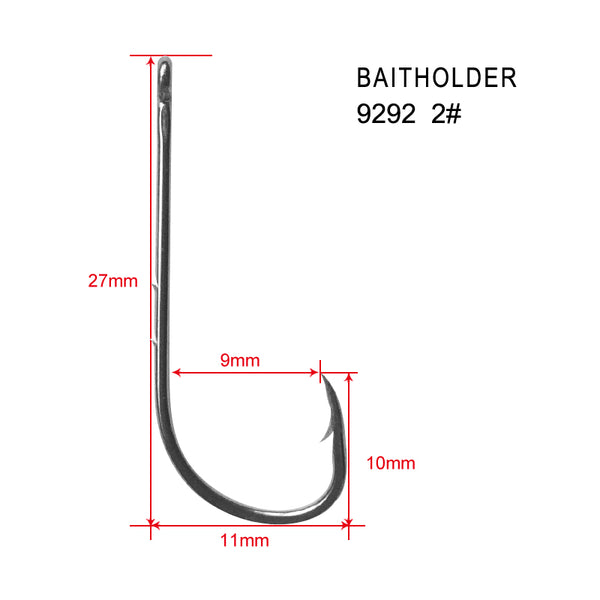 100 x 2# Chemically Sharpened Baitholder Hooks Straight Eye Fishing Tackle - Bait Tackle Direct