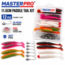 MASTERPRO® 11.5cm Paddle Tail Soft Plastic Fishing Kit – 12pcs + Jig Heads + FREE Tackle Box