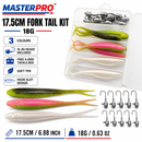 MASTERPRO® 17.5cm Fork Tail Soft Plastic Fishing Kit – 10 Jig Heads + FREE Tackle Box