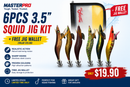MASTERPRO 3.5 Squid Jig Clearance Kit – 6PCS + FREE Squid Jig Bag | ONLY $19.90 Clearance Deal – Limited Stock!