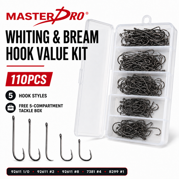 MASTERPRO® Whiting & Bream Hook Value Kit – 110pcs + FREE Tackle Box