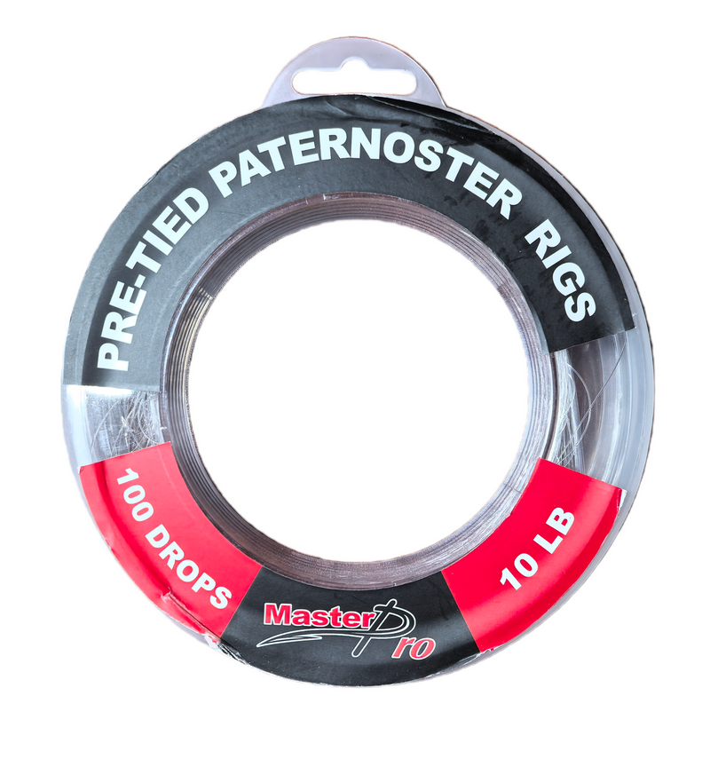 MASTERPRO 10LB Pre-Tied Paternoster Fishing Rigs – 25 Rigs per Spool, 100 Drops Total Tackle Hooks - Bait Tackle Direct