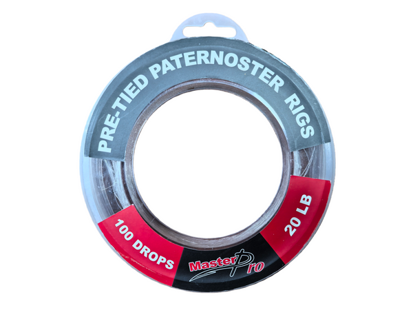 MASTERPRO 20LB Pre-Tied Paternoster Fishing Rigs – 25 Rigs per Spool, 100 Drops Total Tackle Hooks