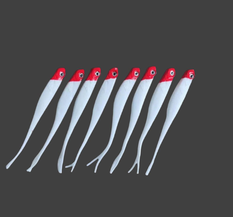 8pcs Shad Soft Lure Fork Tail 8.5g 13cm Red Head