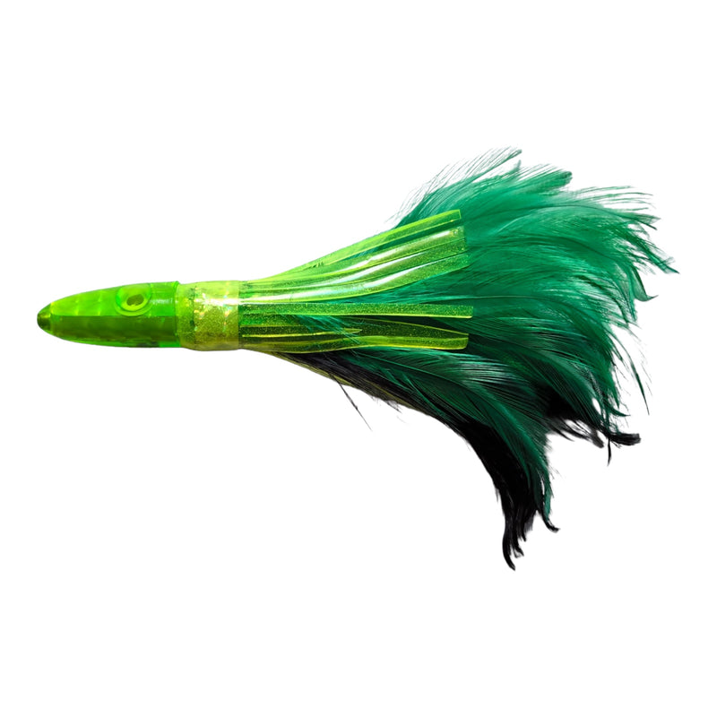 1x Green Game Feather Trolling Lure Deep Sea Fishing Marlin Tuna Wahoo Tackle - Bait Tackle Direct