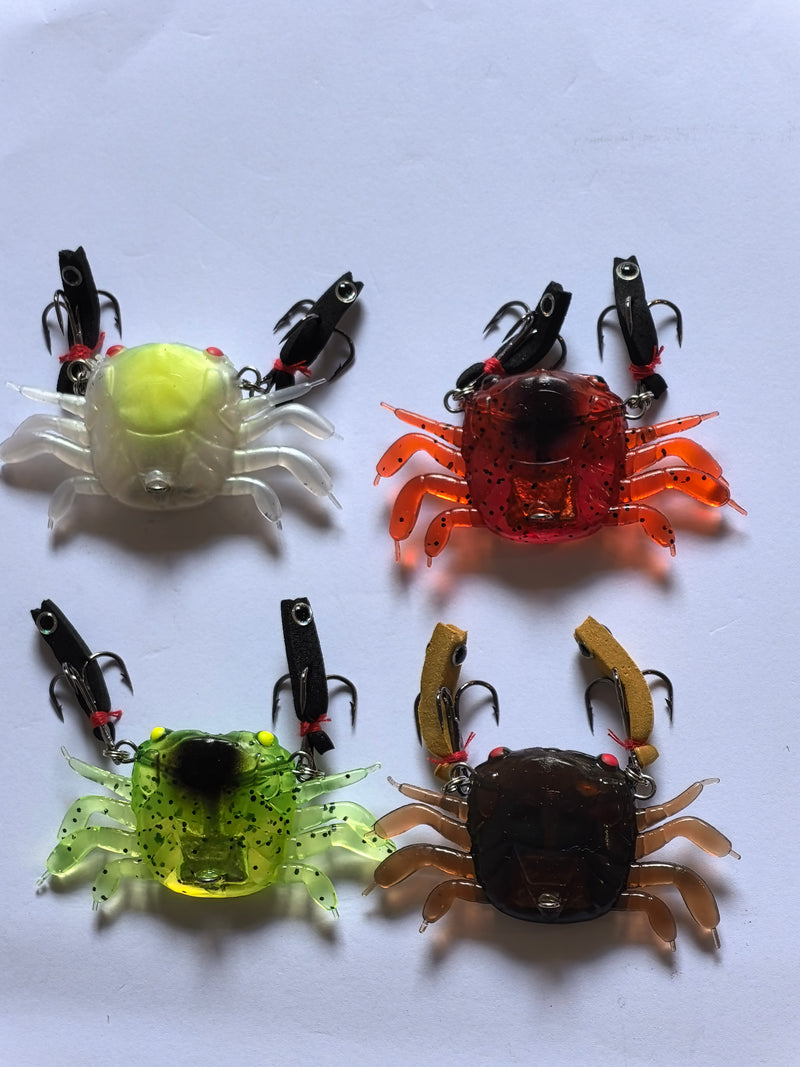 4 x Live Soft Plastic Crazy Crabs 3D Lures 7Cm 13g Fishing Hook 4 Colours Tackle