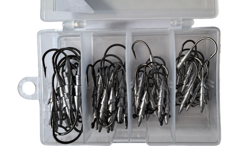 MasterPro Spiked Lock Jigheads – 40pcs Assorted 2.5g to 7g | Soft Plastic Bait Jig Heads Kit for Bream & Flathead | Tackle Box Included - Bait Tackle Direct