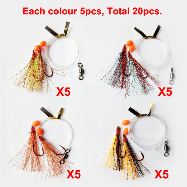 20 x Custom Designed Whiting Rigs 4 Colours With Long Shank Baitholder Hook.s Size #4 Fishing Tackle - Bait Tackle Direct