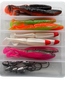 MASTERPRO® 11.5cm Paddle Tail Soft Plastic Fishing Kit – 12pcs + Jig Heads + FREE Tackle Box