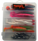 MASTERPRO® 11.5cm Paddle Tail Soft Plastic Fishing Kit – 12pcs + Jig Heads + FREE Tackle Box