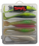 MASTERPRO® 17.5cm Fork Tail Soft Plastic Fishing Kit – 10 Jig Heads + FREE Tackle Box