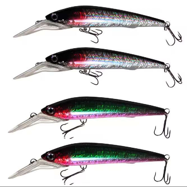 4 x Masterpro Large 18cm Hard Body Lures On 2 Different Laser Colours Fishing Tackle - Bait Tackle Direct