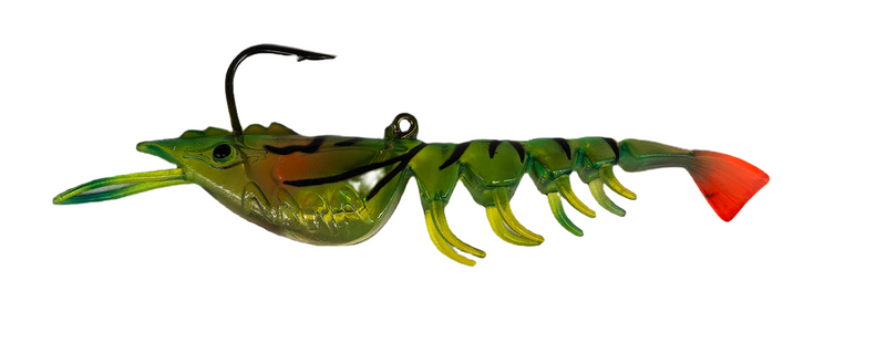 MasterPro 4-Pack Lifelike Prawn Soft Lures – 10cm/13.5g – Pink & Green – Internal Weighted Jig Head – Ideal for Aussie Estuary & Inshore Fishing - Bait Tackle Direct