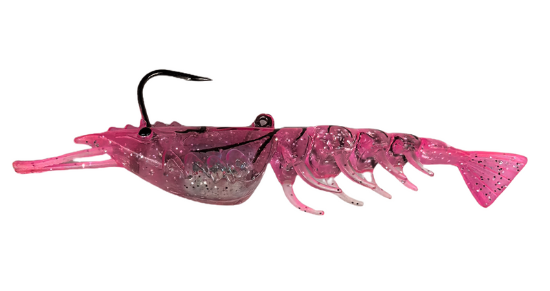 MasterPro 4-Pack Lifelike Prawn Soft Lures – 10cm/13.5g – Pink & Green – Internal Weighted Jig Head – Ideal for Aussie Estuary & Inshore Fishing - Bait Tackle Direct