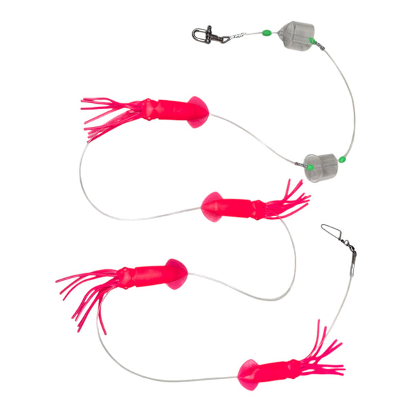 Masterpro New Design Daisy Chain Game Fishing Teaser – 4 x 18cm Pink Lumo Squid with 2 Aerators