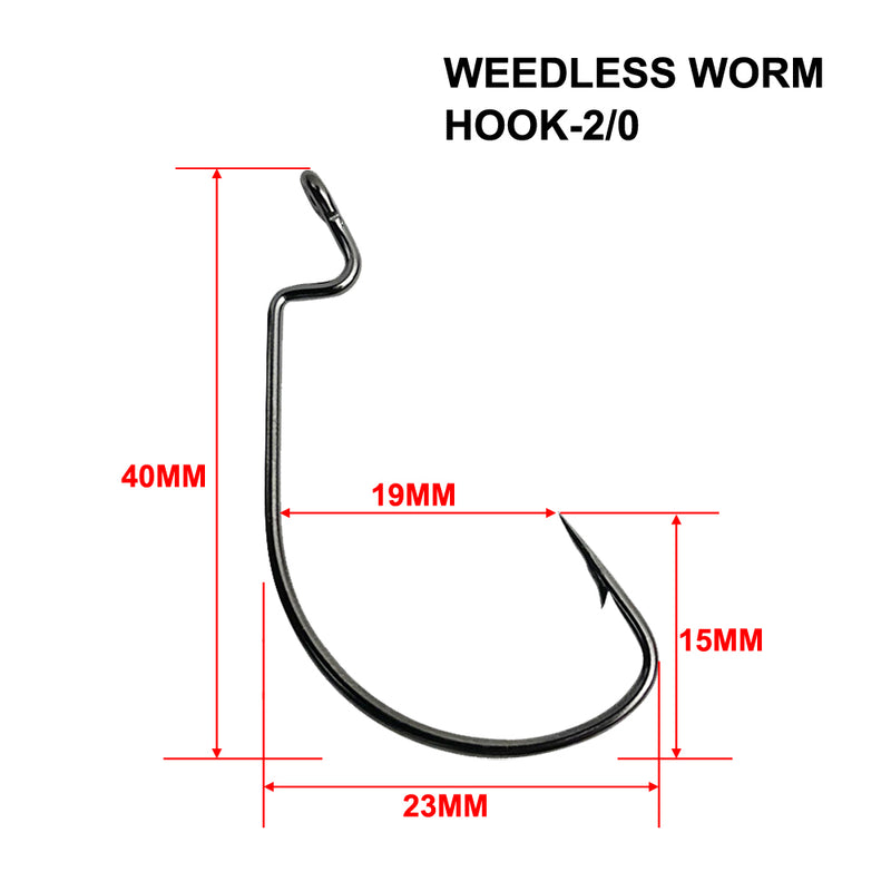 40-100pcs Weedless Worm Hook in Size 2