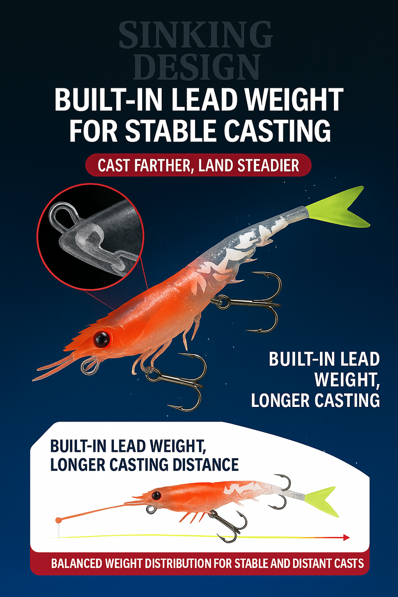 MasterPro Fishing WEIHE Realistic Shrimp Soft Lures – 6 Pack (3 Colors, 10.5cm, 11g)Tackle Hooks