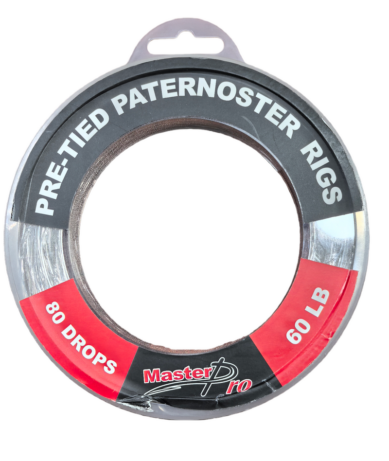MASTERPRO 60LB Pre-Tied Paternoster Fishing Rigs – 20 Rigs per Spool, 80 Drops Total Tackle Hooks - Bait Tackle Direct