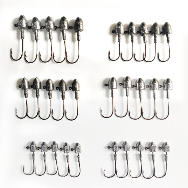 MasterPro Fishing Flathead Jig Head Kit – 30pcs Assorted Ball, Chisel & Round Heads for Soft Plastics Tackle Hooks