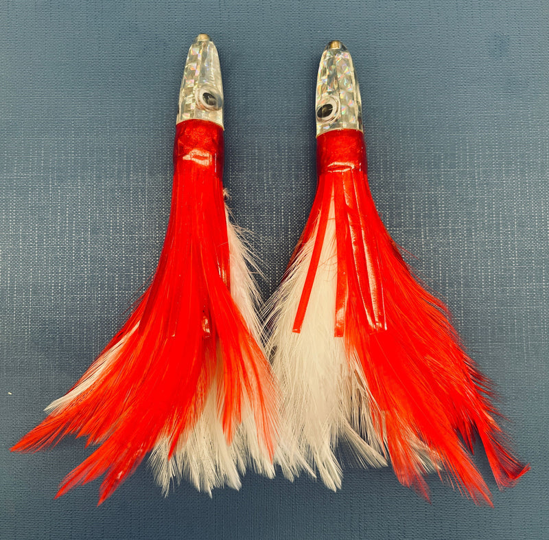 fish head lures australia 2pcs Tuna Trolling Lures Resin Head 15cm 35g Feather Flasher Fishing Lures