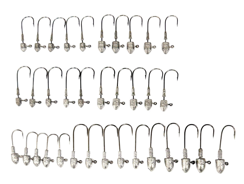 MasterPro River & Estuary Jig Head Kit – 35pcs Ball & Chisel Point Jigheads, 1/16oz–1/4oz, Hook Sizes
