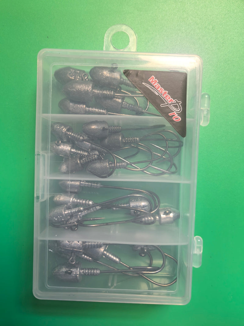 MASTERPRO Inshore Reef Jighead Value Pack – 25pcs For Soft Plastics | Saltwater-Ready | Tackle Box Included Fishing Tackle Hooks