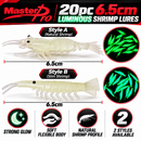 20pc 6.5cm Luminous Shrimp Soft Plastic Fishing Lures