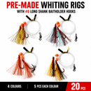 20 x Custom Designed Whiting Rigs 4 Colours With LONG SHANK Baitholder Hook's Size