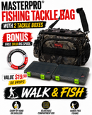 MASTERPRO® Fishing Tackle Bag with 2 Tackle Boxes + FREE 30LB Rig Spool