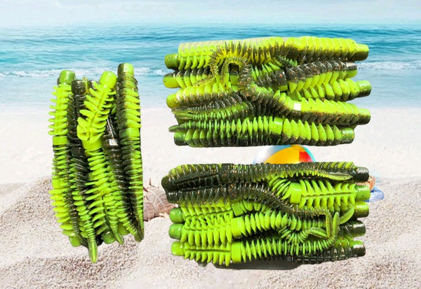 MASTERPRO Fishing Floating Ribbed Worm Lures 8.5cm – Green Belly / Black Back | 30 Pack TPE Soft Material | Floating Design | Strong Scent Bonus Tackle Hook