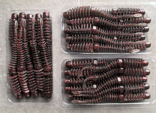 MASTERPRO Fishing Floating Ribbed Worm Lures 8.5cm –  Dark Red Flake| 30 Pack Bonus TPE Soft Material | Floating Design | Strong Scent Tackle Hook