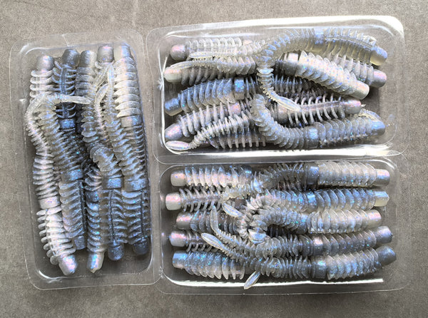 MASTERPRO Fishing Floating Ribbed Worm Lures 8.5cm –  Pearl Blue Shimmer| 30 Pack TPE Soft Material | Floating Design | Strong Scent Bonus Tackle Hook