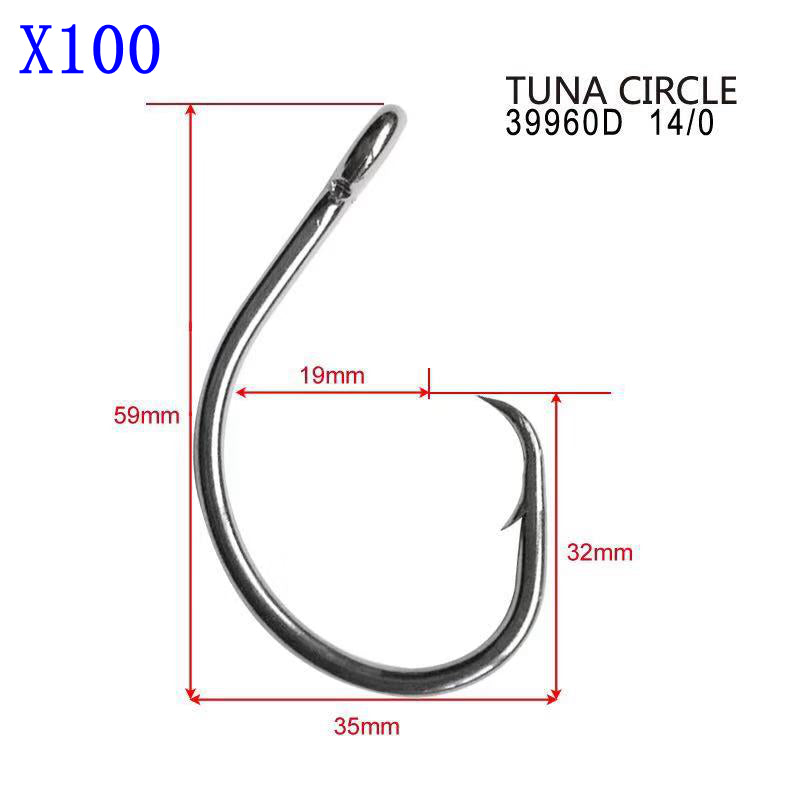 100/1000 X Chemically Sharpened Tuna Circle Hooks Size 14/0 Fishing Tackle - Bait Tackle Direct