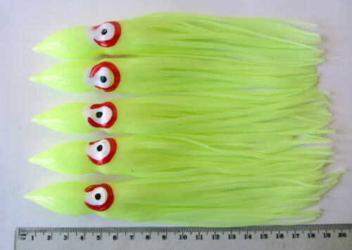 5 x Octopus Squid Skirt Trolling Jig Lure 18cm Fishing Tackle lumo - Bait Tackle Direct