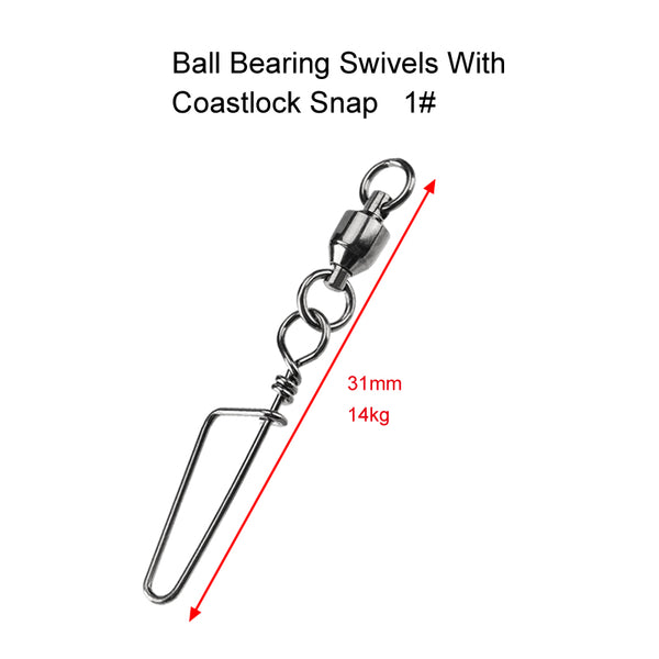 20 X Size1# Ball Bearing Swivels with Coastlock Snap Fishing Tackle