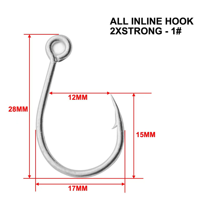 30pcs 2X Strong Single Lure Hooks All Inline Tin-plated Fishing Tackle