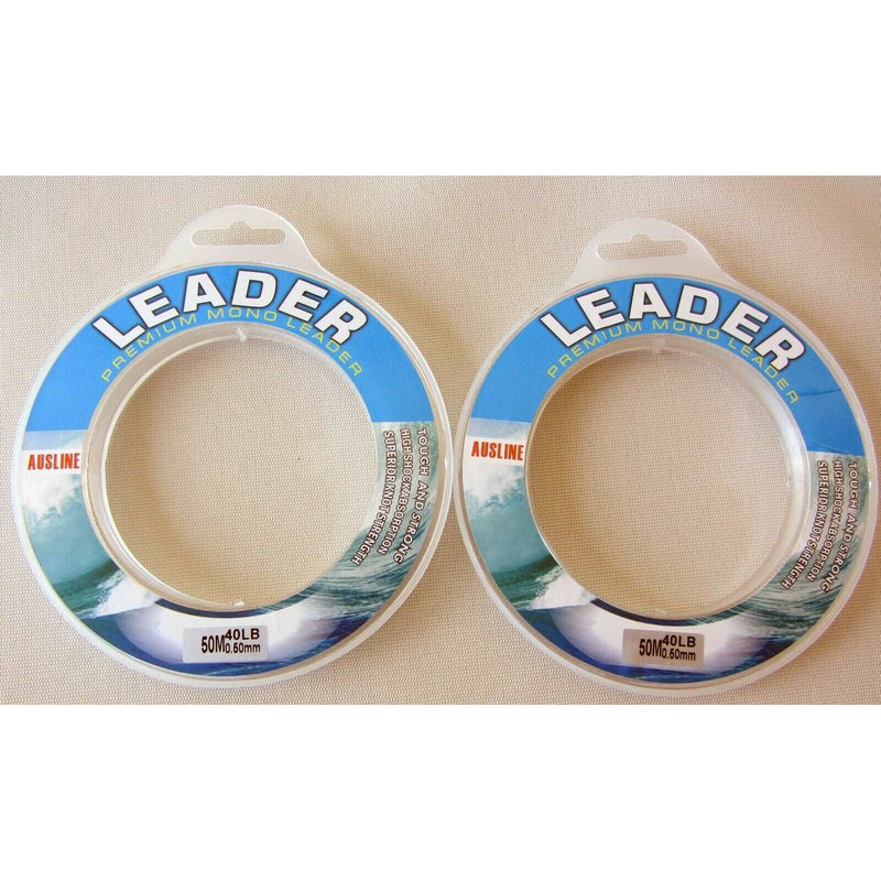 2 x Spools of 50m Various Sizes Premium Monofilament Leader Fishing Tackle