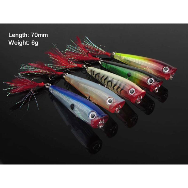 5 X Fishing Transparent Popper Lures Suitable For All Fish Species 7cm, 6g A - Bait Tackle Direct