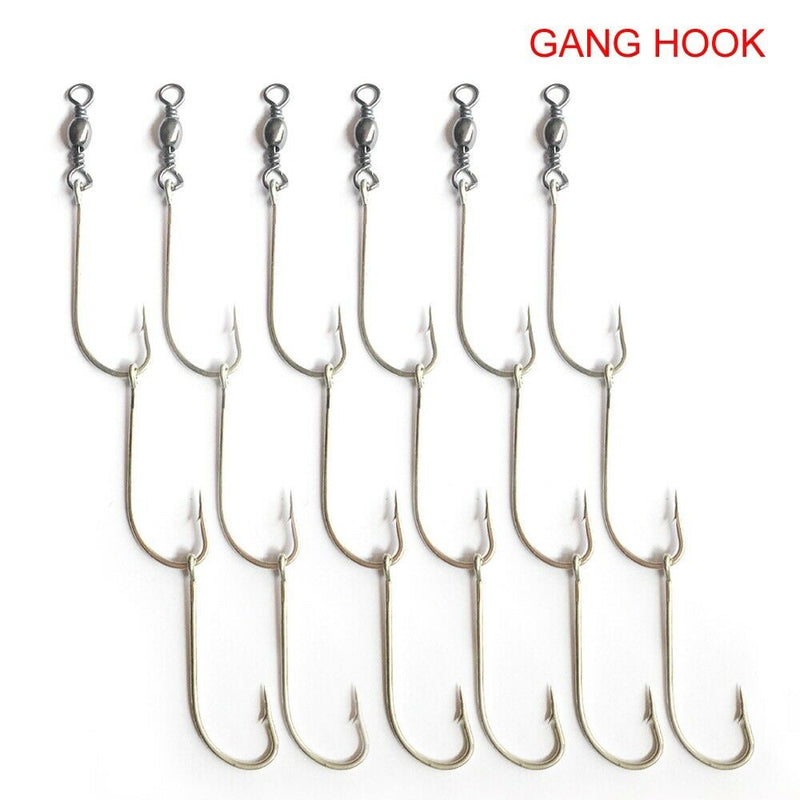 Pre-rigged Gang Hooks 12 Sets Size 2# Fishing Tackle