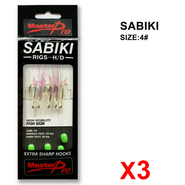 3 Packs 4# 6# 8# Sabiki Bait Rigs Luminous Beads Fish Skin Fishing Lures Hooks - Bait Tackle Direct