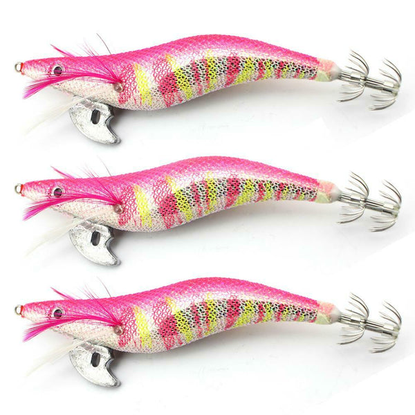 3 X High Quality Fishing Squid Jigs Pink Colour 110,Tackle Lure Hooks - Bait Tackle Direct