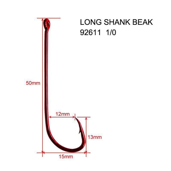 100xQuality Long Shank 1/0 RED Fishing Hooks Fishing Tackle Special Offer - Bait Tackle Direct