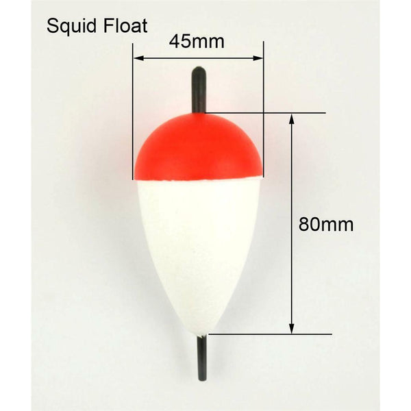 10 X Valued Pack Polystyrene Large Squid Floats 80mm X 45mm with a hollow stem - Bait Tackle Direct