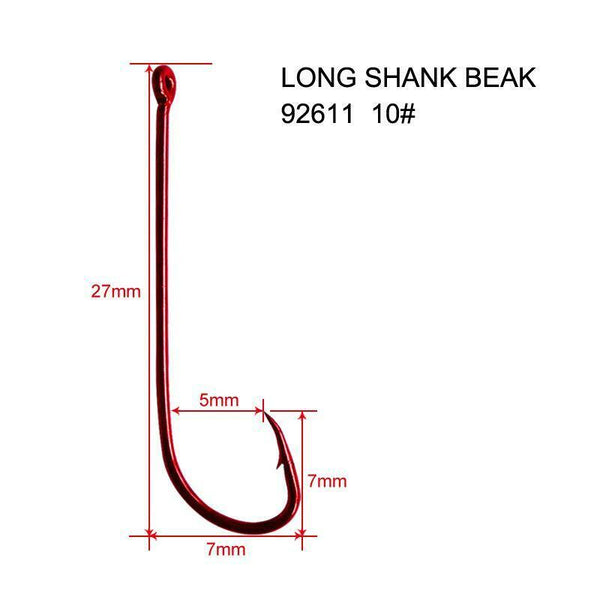90 x Quality Long Shank 10#  RED Fishing Hooks Fishing Tackle Special Offer - Bait Tackle Direct