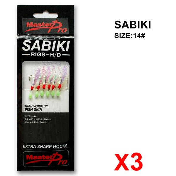3 Packs 14# -20# Sabiki Bait Rigs Luminous Beads Fish Skin Fishing Lures Hooks - Bait Tackle Direct