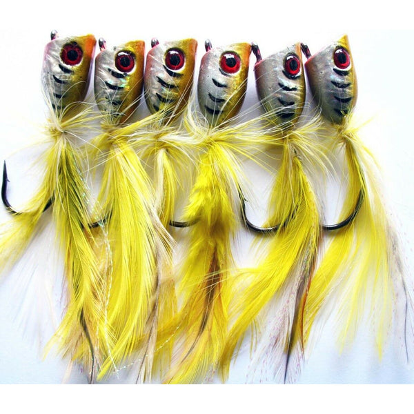 6 X New Generation Quality Medium Surf Popper Fishing Lure Yellow Laser Colour - Bait Tackle Direct