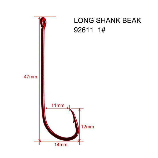 100xQuality Long Shank 1# RED Hooks Fishing Tackle