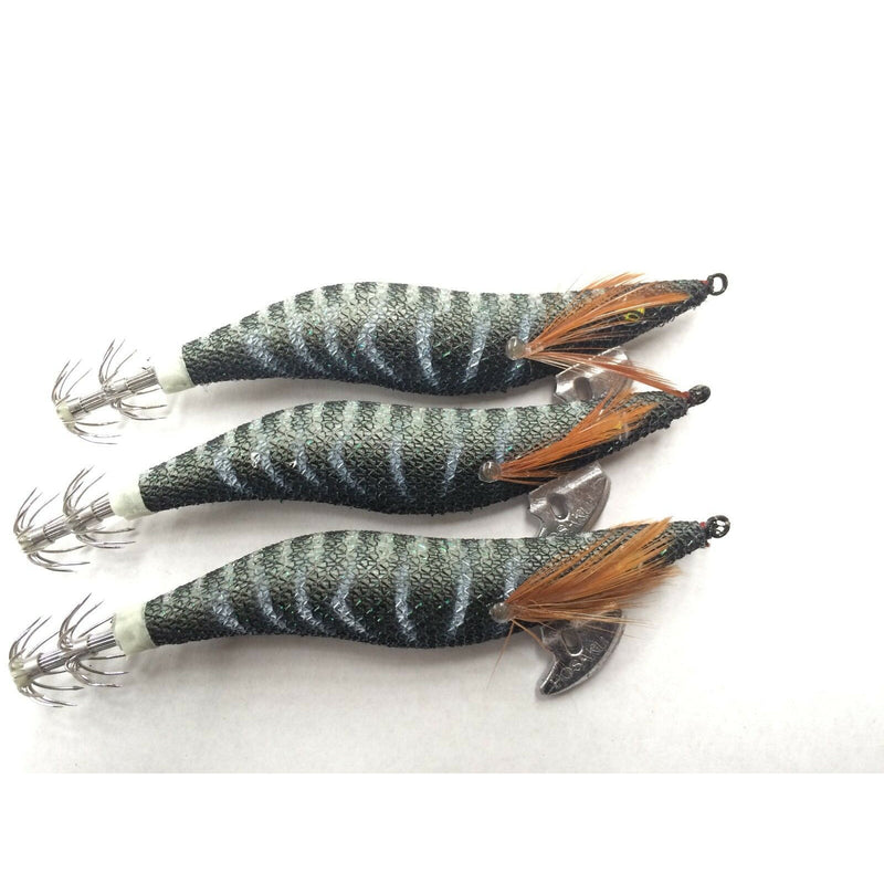 3 X Fishing Squid Jig In Various Sizes Black With Stripe Tackle Lure Special - Bait Tackle Direct