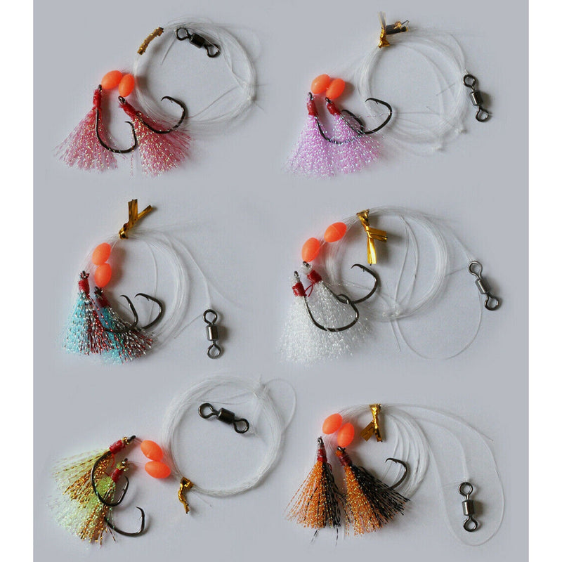 6 x Custom Designed Whiting Flasher Rigs 6 Different Colours Size #2  Fishing Hooks